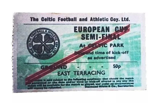1974 European Cup Semi-Final - Celtic V Athletico Madrid - Replica Match Ticket
