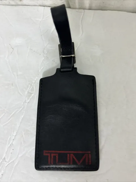 tumi black & Red leather luggage id pass suitcase tag