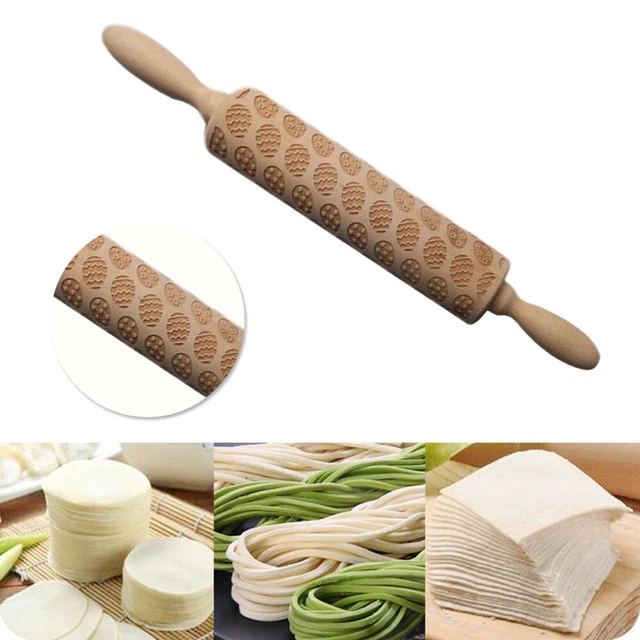 Mattarello Goffrato A Quadrifoglio Folkroll – In Legno Di Faggio, 23 Cm, Per Pasta E Ceramica