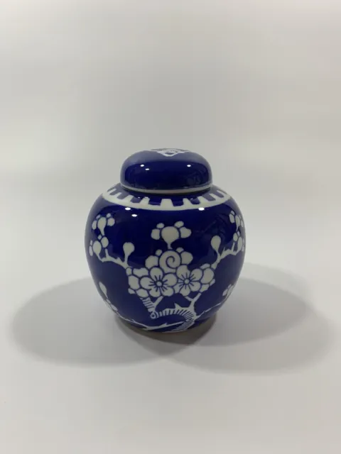 Chinese 20th Century Republic Period Blue & White Ginger Jar & Cover 11.5cm High