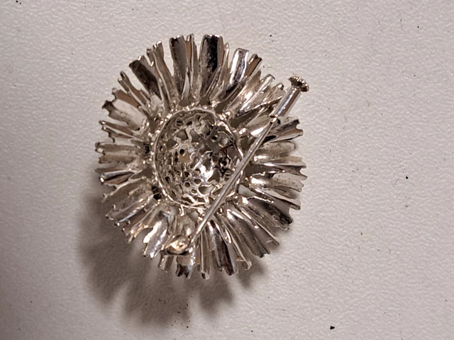 Broche Tournesol Vintage Métal Argenté – Années 90, Style Soleil, Sans Marque