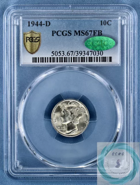 1944-D Mercury Dime PCGS MS67FB w/CAC - Stunning Lustrous Original Coin!