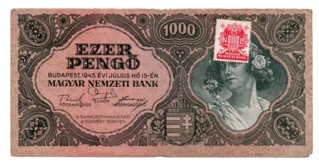 Hungary 1000 pengo (pengő) 1945 / P-118b.1 / very fine banknote