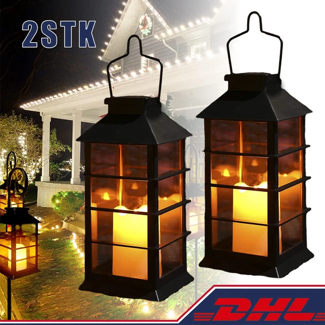 2x Solar Laterne LED Solarleuchte Kerzen Außenbeleuchtung Deko Solarlampe Garten