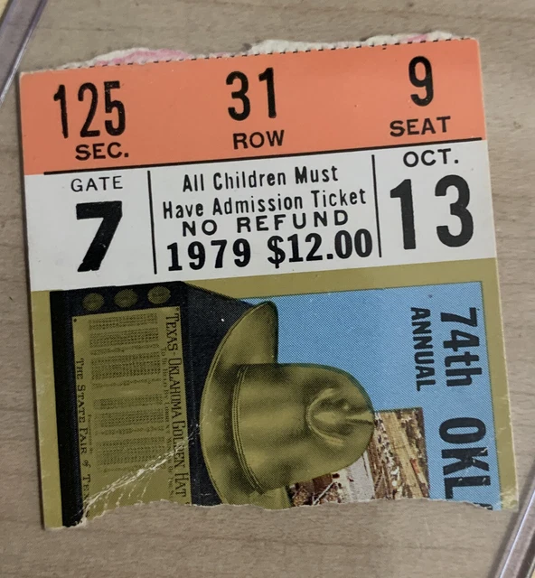1979 Oklahoma Sooners Texas Longhorns Football Ticket Stub Cotton Bowl Dallas