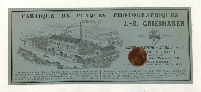 Saint-Maur-Des- Fosses (94) Plaques Photographie " Grieshaber " Publicite 1897