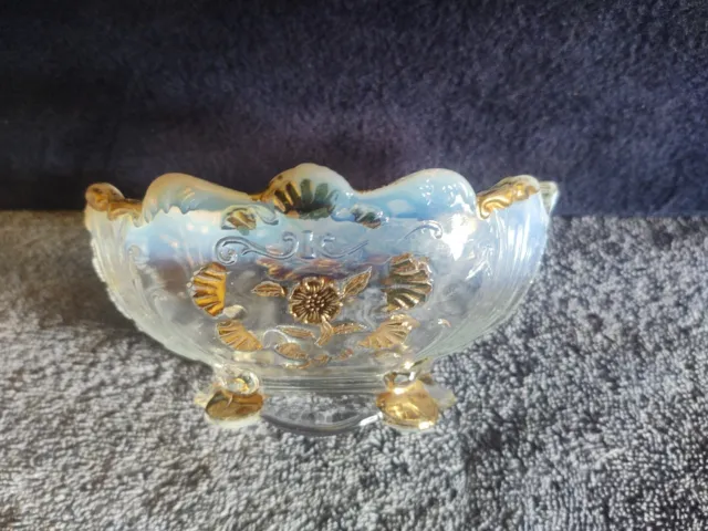 Northwood Opalescent Carnelian Everglades Berry Bowl Dish Gold Accents 1903