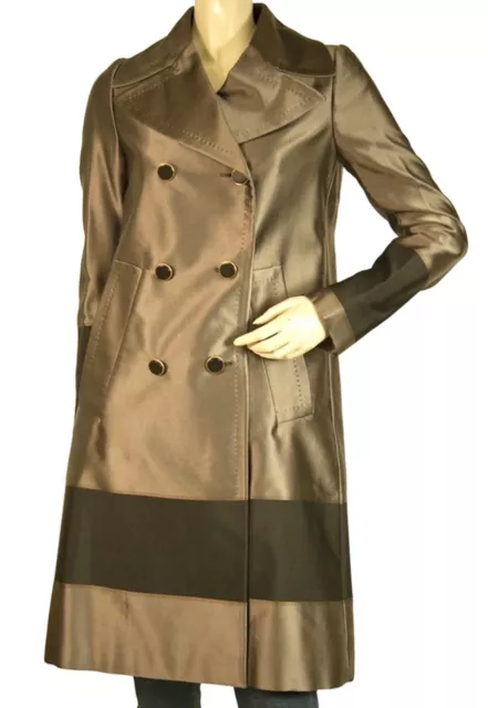 5K Gucci Vintage 2008 Chocolate Trench Coat 38 40 2 4 Top Pea Jacket Logo M