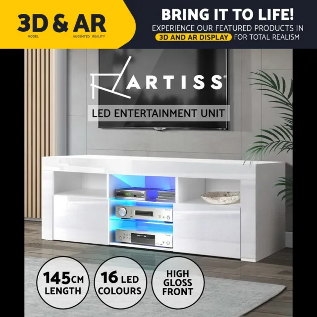 Artiss Entertainment Unit TV Cabinet LED RGB 145cm Storage Drawers White Angus