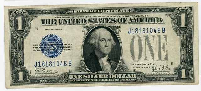 Fr. 1602 1928 B $1 One Dollar “Funnyback” Silver Certificate Very Fine