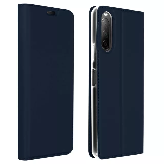 Funda Sony Xperia 10 II Caso Lámina Tarjetero Soporte Video Azul Noche