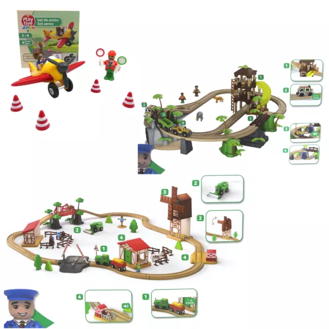 Playtive Holz Kinder Spielzeug Auswahl Eisenbahn Bauernhof Baustelle Jungle Flug