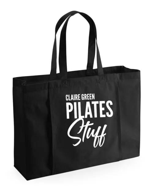 Personalised Name Pilates Stuff Organic Tote Bag, Custom Pilates Bag Mat Storage