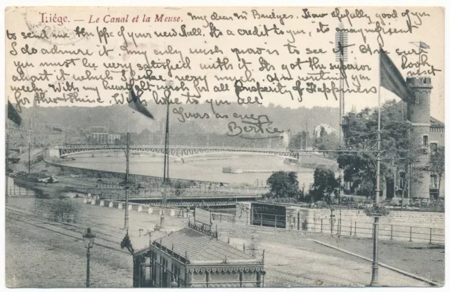 Le Canal et la Meuse River Liège Belgium Wallonia CPA Carte Postale Posted 1906