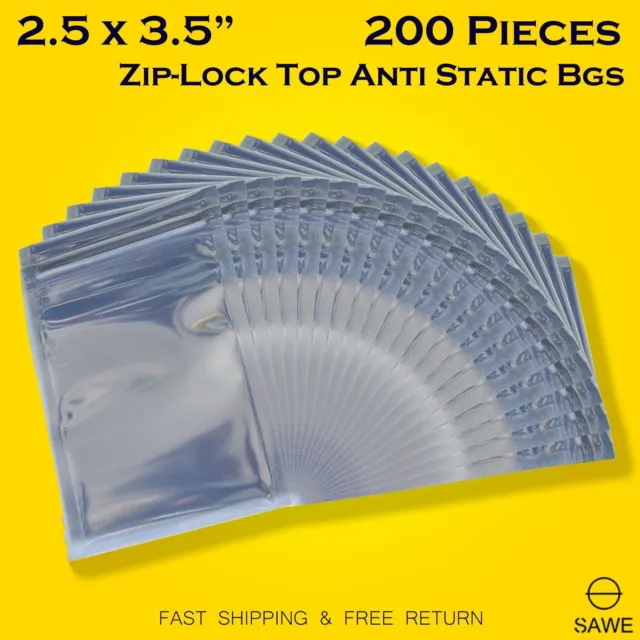 200 x Anti Static Shielding ESD Bags 2.5 x 3.5" Inch Zip Lock Reclosable