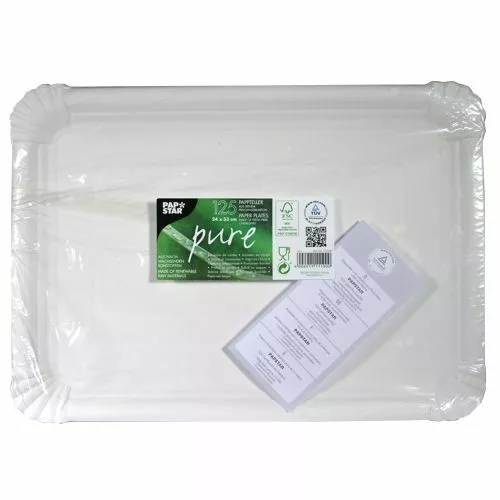 Papstar Teller Pappe "pure" eckig 24 cm x 33 cm weiß nachhaltig lebensmittelecht 2