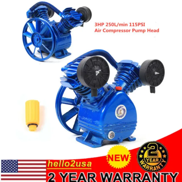 3HP 2-Piston Twin Cylinder V-Style Replacement Air Compressor Head Pump 1-Stage