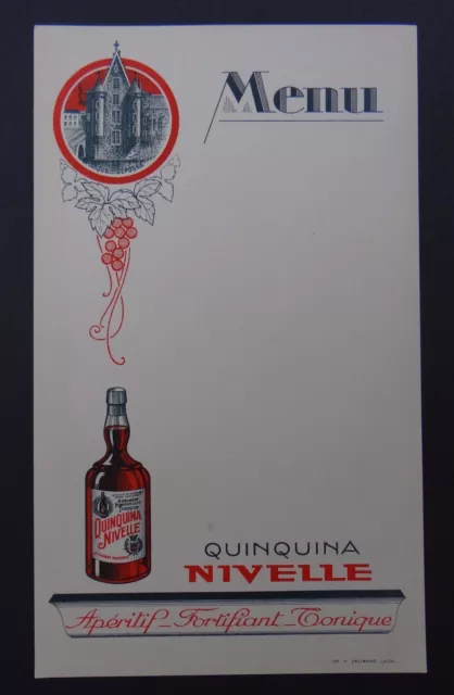 Rare MENU vierge QUINQUINA NIVELLE apéritif fortifiant tonique