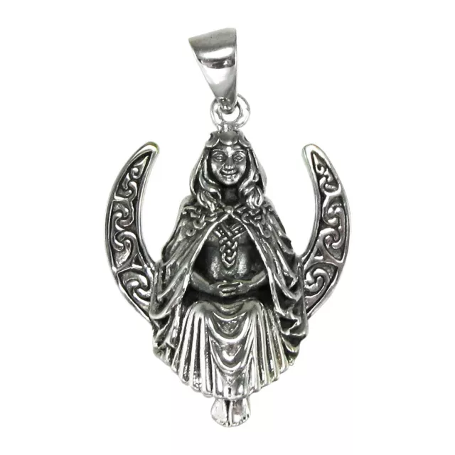 Sterling Silver Seated Moon Goddess Pendant Dryad Design Pagan Wiccan Jewelry