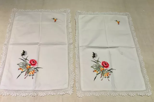 2 Gorgeous Vintage European Cotton Embroidered Pillowcases/shams with cotton lac