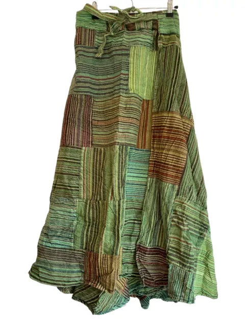 Patchwork Wrap SKIRT  GREEN Long , Boho Hippy Festival  100% cotton summer Maxi