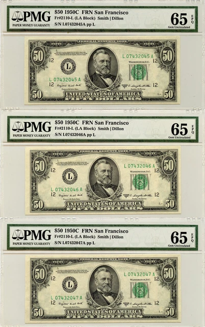 1950C $50 San Francisco, CA FRN Fr #2110-L PMG Gem UNC 65 EPQ Sequential Set