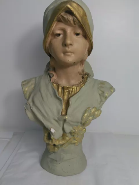 Beautiful Fleur des Champs - French Art Nouveau Female Plaster Bust