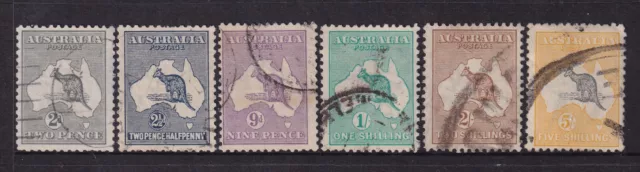 AUSTRALIA VFU 1915 Kangaroo Stamps 2nd Wmk (VARs & Shades) SG 24-30 CV £705