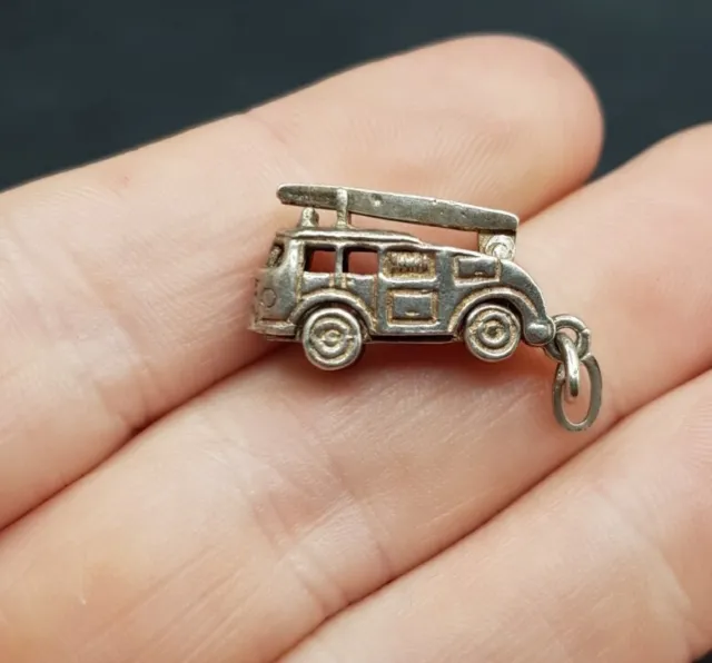 Old Vintage Silver Fire Engine Charm. Fantastic Detail.  Opens Up.