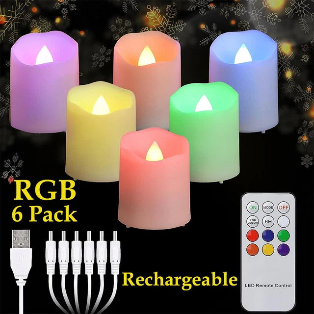 6x LED Flickering Tea Lights Candle Rechargeable Votive Lamp + Remote Control