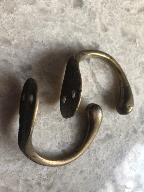 Lot 2 Vtg Small 2" Bath Kitchen Towel Hook Hats Coat dog leash Robe Solid Brass 2