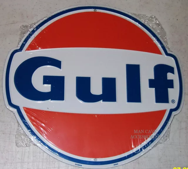 GULF Gasoline Oil Gas Station 12" Die Cut Embossed Tin Sign Gulftane Good No Nox