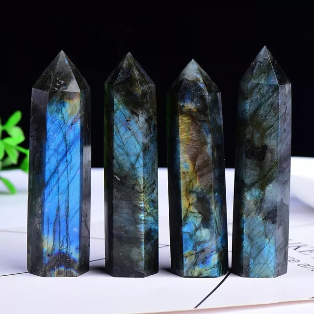 Natural Labradorite Healing Obelisk Crystal Wands Reiki Tower Point Decoration