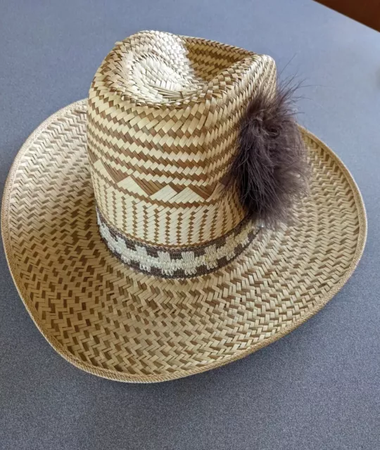 Vtg Authentic Mexican 2-Tone Palma Straw Sombrero Hat Tall Height sz Med 7 Nice!