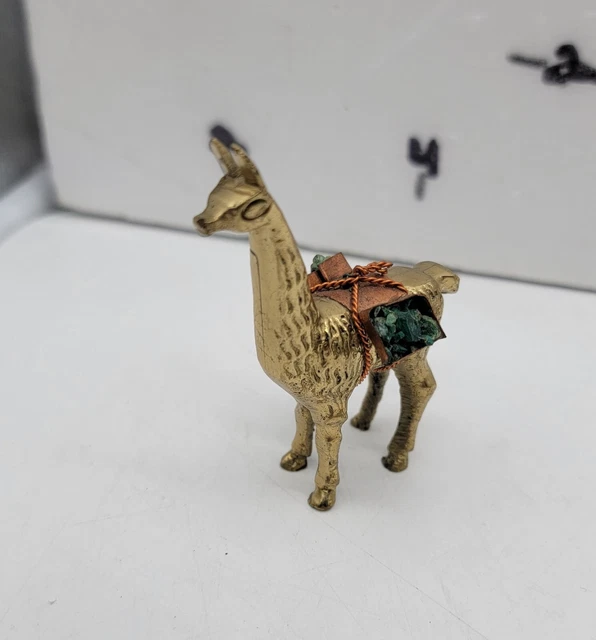 Vintage Llama Alpaca Brass Figurine 4” Animal With Copper Saddle Bags Mining