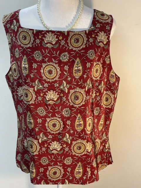 Charter Club New With Tags NWT 100% Silk Blouse Sleeveless Floral Red Gold 14