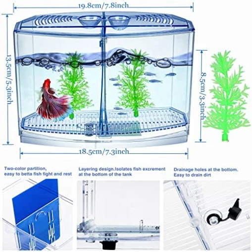 Betta Fish Tank - Mini Betta Bowl Kit Small Aquarium with Divider - 2/5 Gallon - 10