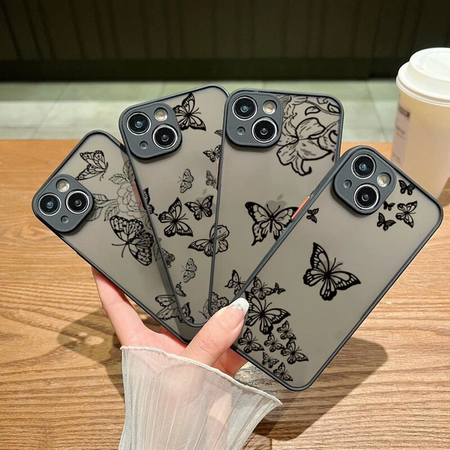 For iPhone 15 Pro Max 14 13 12 Butterfly Pattern Hybrid Matte Clear Case Cover
