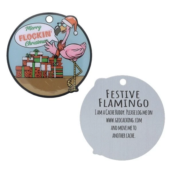 Festive Flamingo Vous Pouvez les Suivre Tag Geocahing Travelbug Noël Cadeau