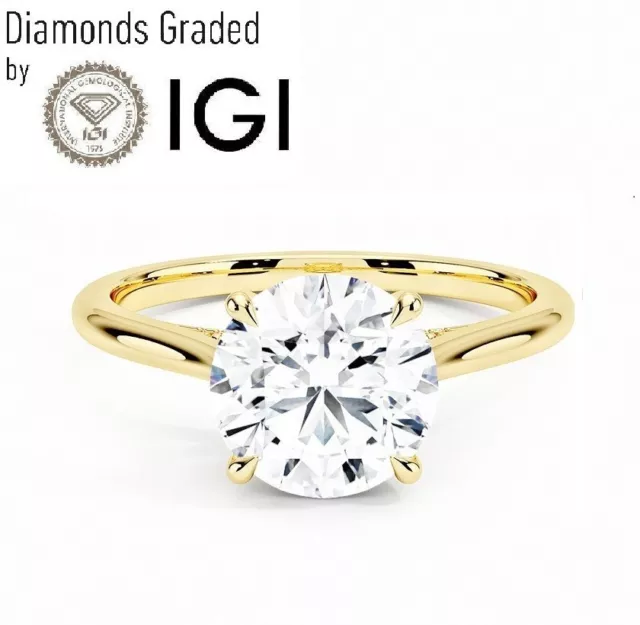 IGI,3CT Lab Created Round Diamond Solitaire Halo Engagement Ring,18K Yellow Gold