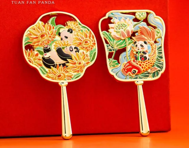 Panda Fan Chinese Style Metal Relief Magnetic Refrigerator Sticker Gift 3