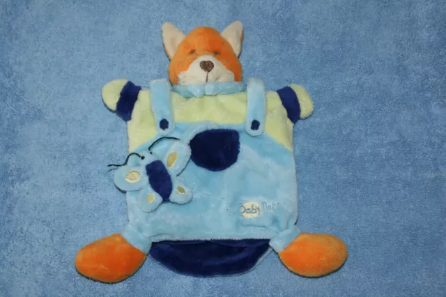 Babynat Baby Nat Doudou Renard + Papillon Marionnette Bleu Vert Orange Kom9
