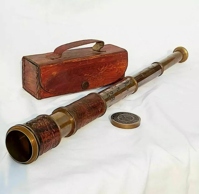 Antique brass telescope marine nautical leather pirate spyglass vintage gift