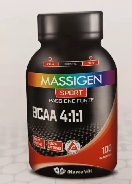 Massigen Sport Bcaa 4:1:1 Massa Muscolare Aminoacidi Integratore 100 Compresse