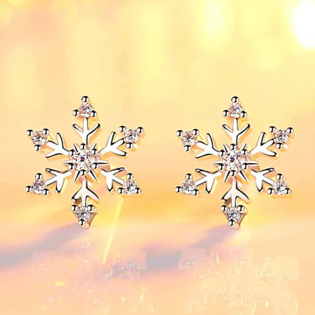 Christmas Crystal Snowflake Stud Earrings 925 Sterling Silver Womens  Jewellery