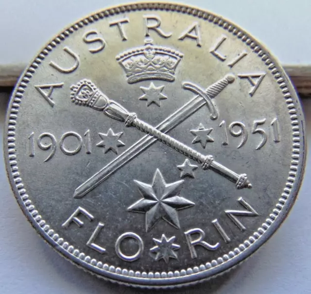 1951 SJ AUSTRALIA George VI, Silver nice commemorative Florin, aUNC/UNC.12.3