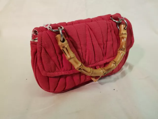 Damen Rouge rote Handtasche, Holzgriff & Kipphebel, Canvas-Tasche, Sisley PJ2