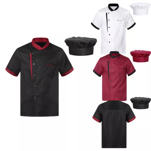 Unisex Uniform Chef Set Mit Hut Outfit Jacke Arbeitskleidung Küche Kostüm Koch