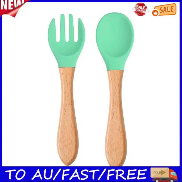 Baby Wooden Silicone Feeding Spoon Toddlers BPA-free Tableware (13)