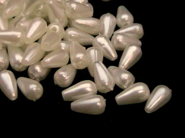 100 x 10mm Ivory Coloured Acrylic Faux pearl drop Beads Jewellery Beading A353